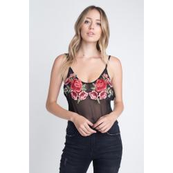 Women's Embroidery Transparent Floral Top