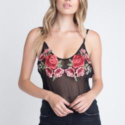 Women's Embroidery Transparent Floral Top